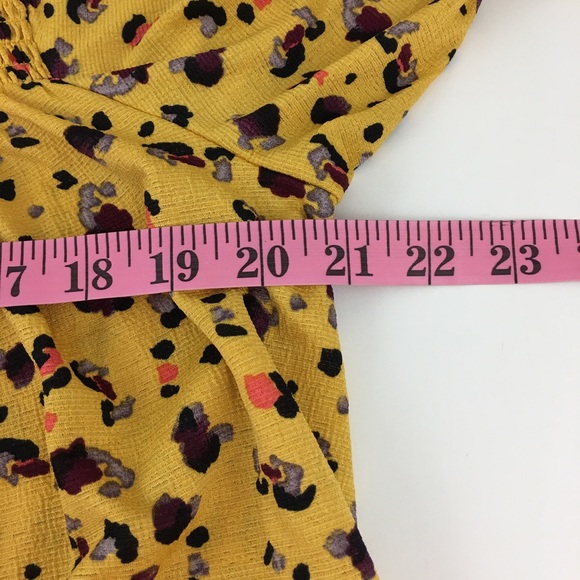Melloday Mustard Ruffle Sleeve Scoop Neck Animal Print Sleeve Bohemian Blouse M - Picture 7 of 8